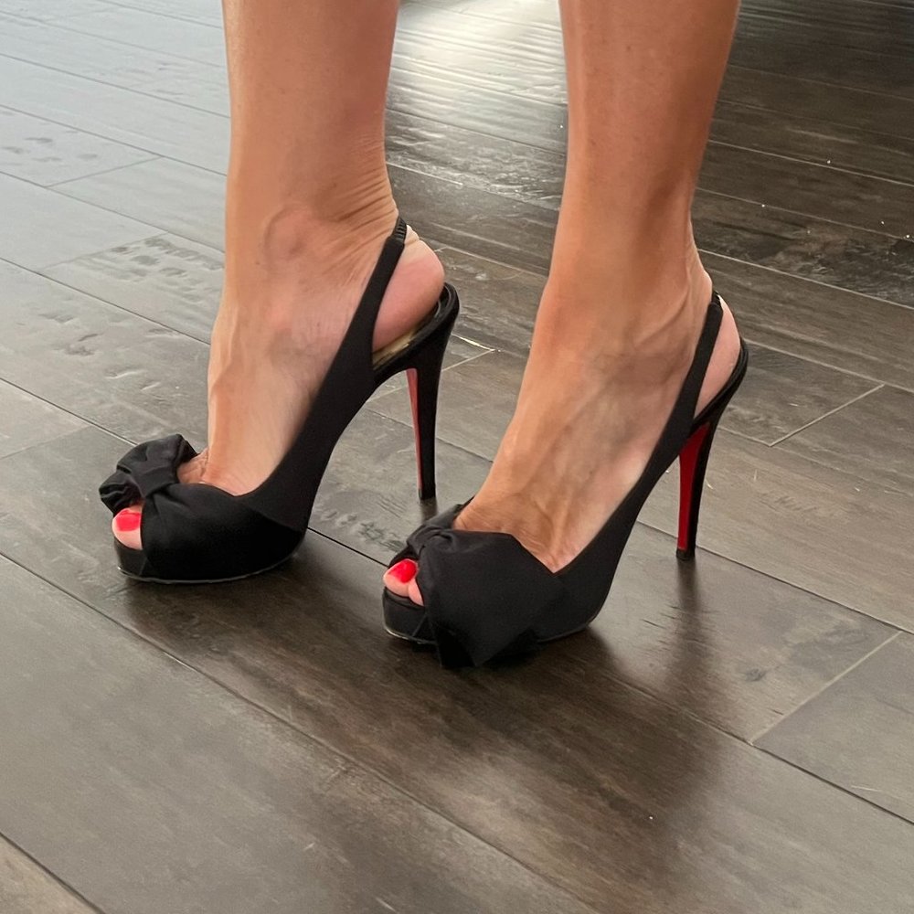 Christian Louboutin VENDOME SLING Satin Bow Platform Heel